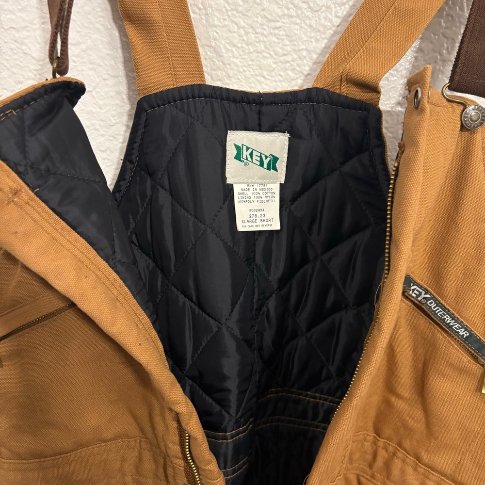 Key Insulated Bib Overalls Men's XL Short Brown Duck Canvas Workwear - Picture 5 of 6